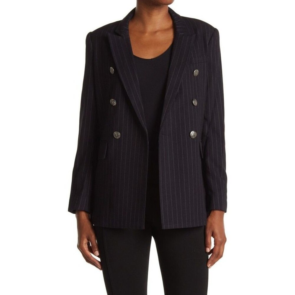 Rebecca Minkoff Woman's 6 Navy Blue‎ Pinstripe Double Breasted Gabby Blazer